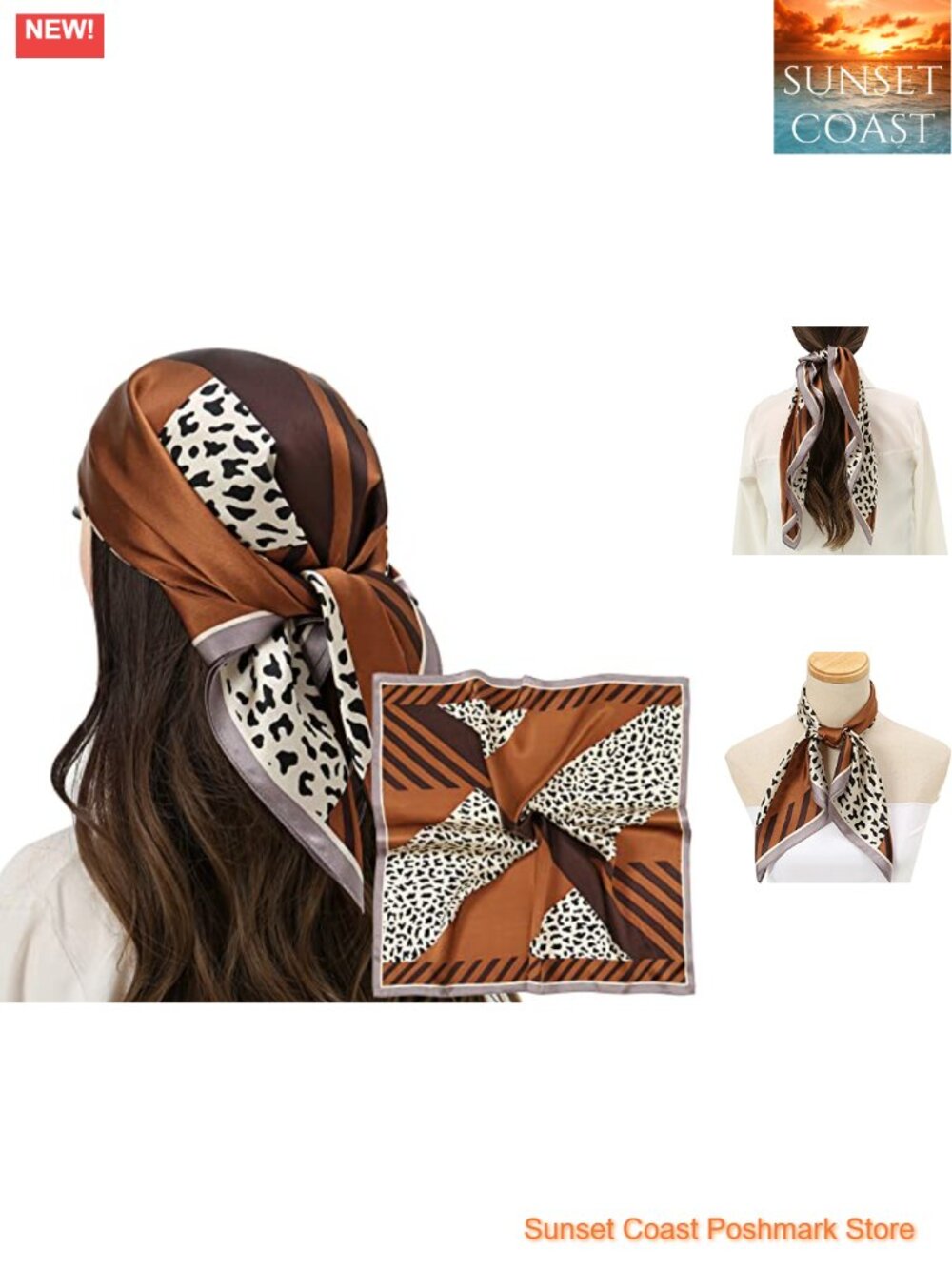 100% Silk Square Head Scarf - 27"x27" Hair Wrap, Neck Scarf, Multi-Use